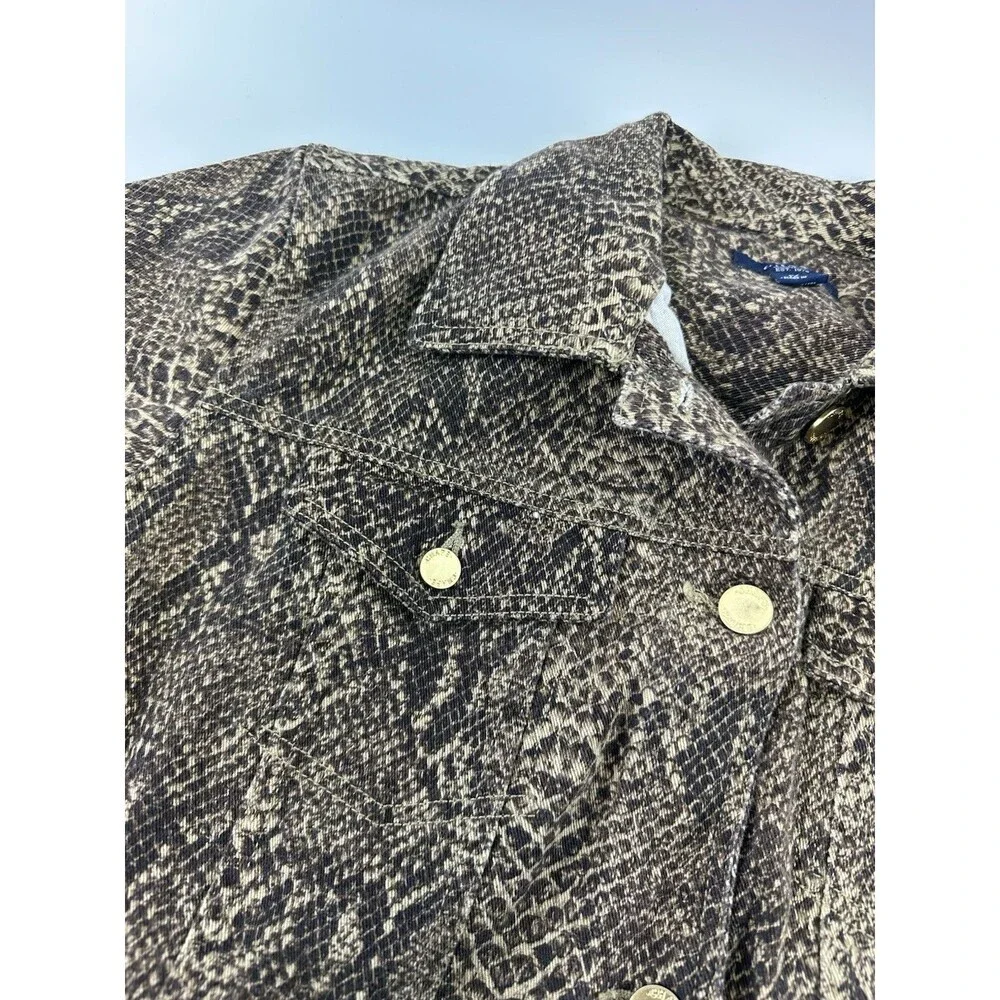 Chaps Snakeskin Python Denim Jacket Brown Button Stretch Flap‎ Pockets Womens 1X